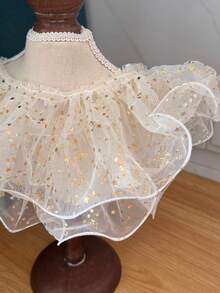 1pc Ruffled Tulle Detachable Fake Collar, Star Sequin Mesh Lace Shawl Collar, Elegant Decorative False Collar For Dress Party Cosplay Outfit Accessory - A - View 8