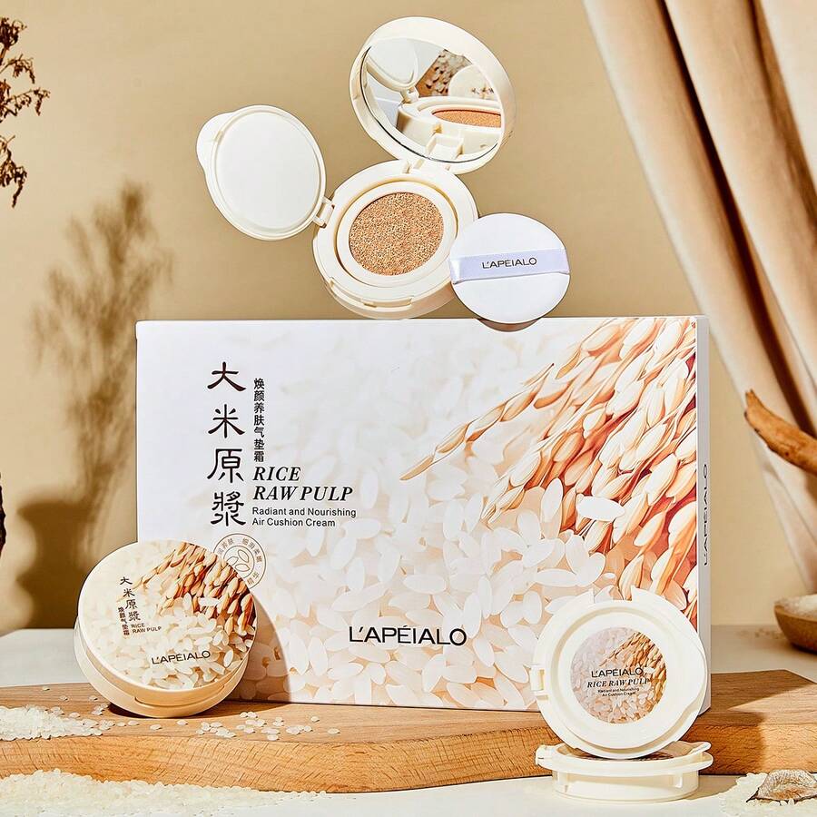 Rice Essence Revitalizing Cushion Foundation, Makeup & Skincare In One, Natural Creamy Skin Finish, Long-Lasting, No Caking, No Creasing, Suitable For Dry, Oily, Sensitive Skin, Students, Commuting Touch-Ups - Natural Color - View 1
