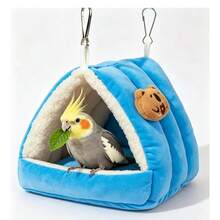 Winter Warm Plush Bird Cage Bed, Soft Bird Hammock, Hidden Sleep Nest, Suitable For Cockatiels, Small Parrots, Small And Medium-Sized Birds - B-Blue - View 2