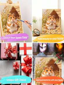 DIY Paint By Numbers Kit, Cute Hamster Eating Sunflower Seed, Pet Animal Digital Oil Painting, Handmade Home Wall Art Decor - A - View 4