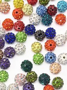 50/100pcs 10mm Mixed Color Rhinestone Shamballa Style Beads, Large Hole Pave Crystal Round Beads, DIY Bracelet Necklace Jewelry Making Supplies - Multicolor - View 6