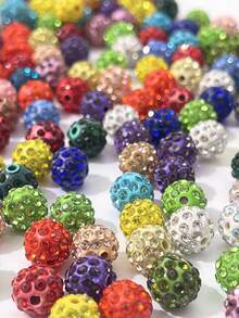 50/100pcs 10mm Mixed Color Rhinestone Shamballa Style Beads, Large Hole Pave Crystal Round Beads, DIY Bracelet Necklace Jewelry Making Supplies - Multicolor - View 8