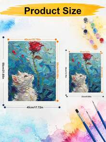 DIY Paint By Numbers Kit, Textured White Cat And Red Rose Digital Oil Painting, Handmade Home Wall Art Decor - A - View 5