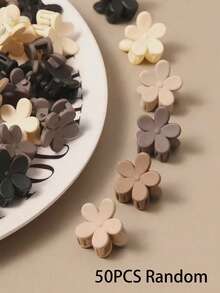 200/100/50/10PCS Random Mini Coffee Floral Hair Clips, Women's Sweet Small Bangs Hair Clips, Multi-Functional Side Top Hair Clips, Daily Hairstyling - Multicolor - View 6