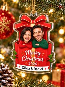 1pc Personalized Couple Gift Box Christmas Ornament,Custom Photo Name 2026 Ornament, Couple Holiday Keepsake, Christmas Tree Decor,Christmas Gift - Multicolor - View 8