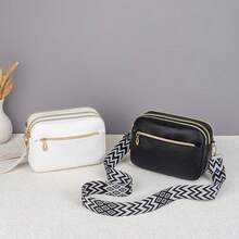 1 pieza Bolso de cámara minimalista de tela con patrón de onda geométrica de unicolor, correa ancha, múltiples compartimentos y cierre de cremallera para uso diario y viajes de mujeres - Multicolor - Ver 2