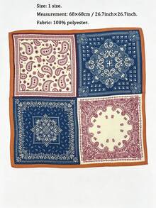 1pc Animal Floral Print Geometric Pattern Houndstooth Paisley Design Casual Vintage Polyester 70cm Square Scarf With Magnetic Buckle, Warm For Autumn/Winter, Suitable For All Seasons - Multicolor - View 7