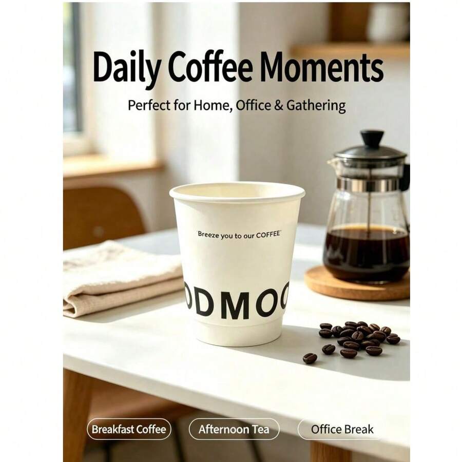 10/25/50pcs 330ml White ODMOOD Double-Layer Disposable Coffee Paper Cups, Suitable For Family Gatherings, Business Receptions - White - View 1