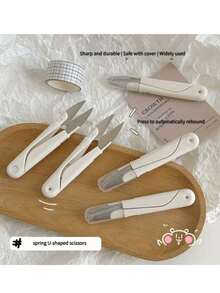1/5PCS. Scissors With Protective Cover - Stainless Steel Handmade And DIY Mini Sewing Scissors, Multi-Functional Fabric And Thread Trimming Tool, Essential For Tailoring - U-shaped Scissors - View 2