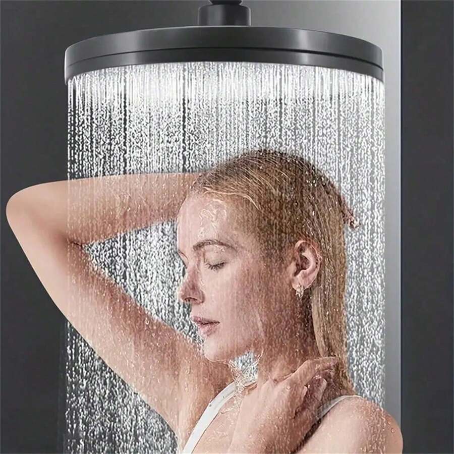 1pc Large Round Pressurized Top Shower Head, 6-Function 360° Rotating Waterfall Style Shower Head For Bathroom Home Bathing - Round - View 1