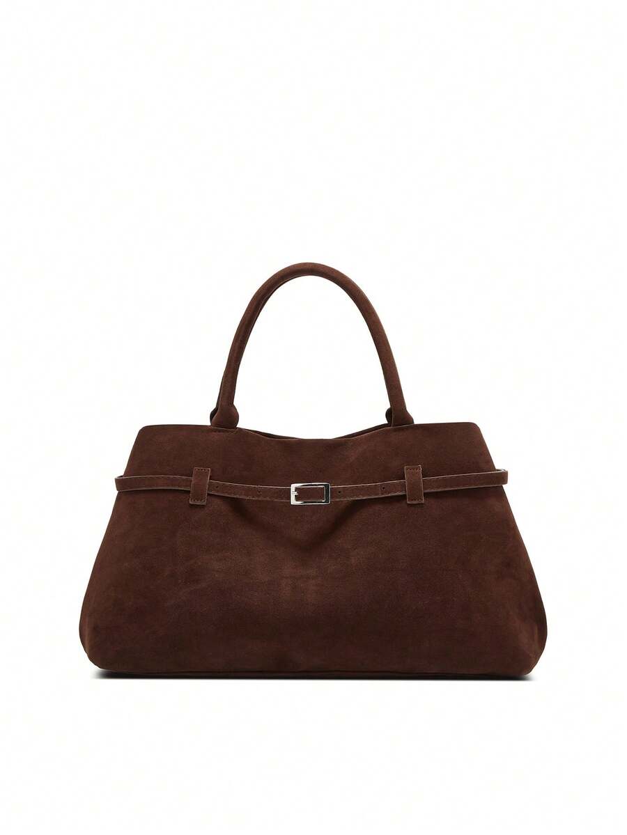 Women's Solid Color Buckle Handbag, Large Capacity Top Handle Tote Bag, Suitable For Daily Commute - Multi-color - View 1