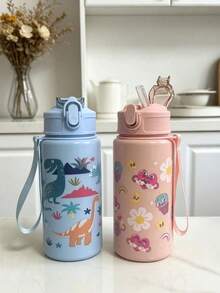 500ml Summer Straw Cup, Perfect Back-To-School Gift For Girlfriend, Family Or Friends, Portable Water Bottle, Suitable For Outdoor And Home Use, Ideal For Camping - Multicolor - View 2