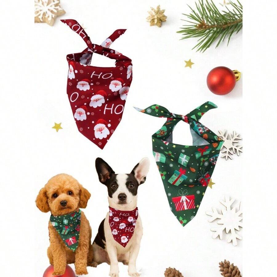 2-piece Christmas dog bandana, Santa Claus and HO HO HO pattern and ...
