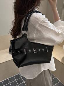 2026 Autumn New Fashion Niche Design Solid Color Shoulder Bag Minimalist Versatile Women's Shoulder Underarm Handbag - Black - View 5