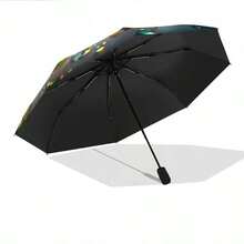 1pc Maple Leaf Water Drop Pattern 2D Flat Print Automatic Folding Umbrella, Black Coating Lining, 8 Sturdy Ribs, Waterproof Portable Travel Umbrella, Sun Protection & Rainproof Dual Use, Holiday Gift, Christmas Gift, Christmas And Birthday Stocking Stuffer - Maple Leaf With Pouch - View 5