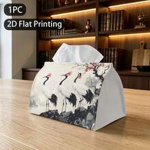 1pc Tissue Box Exquisite Sunset Red-Crowned Crane Ink Painting Pattern Napkin Storage Box Decorative 2D Printed Tissue Holder For Kitchen Living Room Bedroom Bathroom Car Home Decor Organizer Perfect Christmas Gift For Family And Friends - Multicolor - View 17