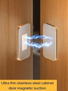 1/4/8 Piece Set (Magnetic Suction+Adhesive Backing) Magnetic Cabinet Door Buckle, Non Drilling Adhesive Stainless Steel Door Lock, Suitable For Kitchen Cabinets, Drawers, RVs, And Wardrobes. Double Sided Adhesive Bonding - Multicolor - View 3