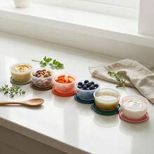 50ml Cute Bear Pattern Plastic Sauce Cup With Lid, Portable Sealed Condiment Storage Container, Salad Tomato Mustard Sauce Storage Container, Reusable Sauce Dish, Suitable For Student And Adult Use In School, Office,Picnic,Travel - Multicolor - View 6