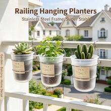 1pc Balcony Railing Hanging Iron Flower Pot Rack, Universal Guardrail Hanging Pot Bracket, Green Plant Succulent Potted Plant Storage Shelf - Multicolor - View 5
