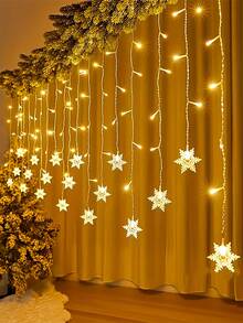 1pc Snowflake Icicle String Lights, Hanging Snowflake Curtain Decor, USB String Lights And Outdoor Lights For Christmas, Winter Holidays, Eaves, Porch, Garden, Patio, Balcony, Window, Fence, Wedding, Party And Home Decoration - One Size - View 3