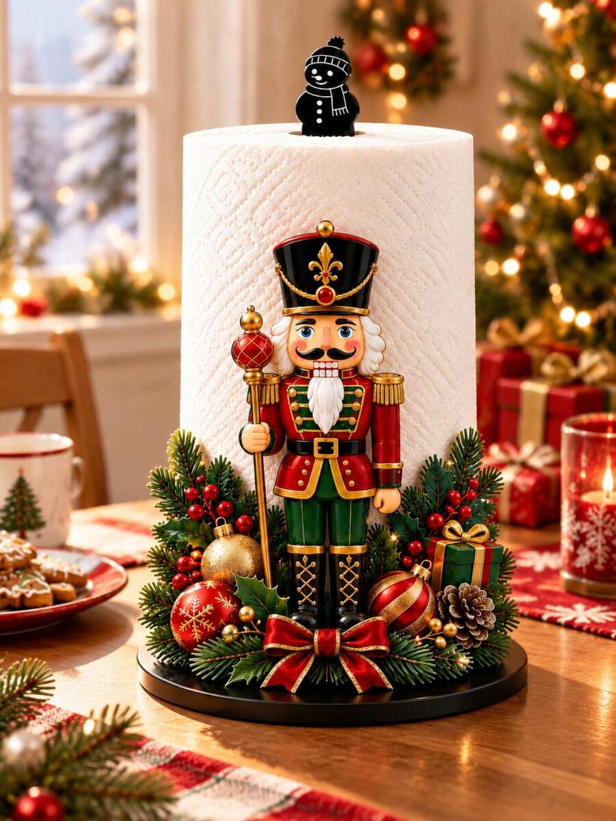 1pc Large 3D Christmas Decorative Kitchen Paper Towel Holder, Desktop Roll Paper Towel Holder (Combines Display And Storage Functions), Fun Nutcracker Design, Suitable For Kitchen, Bathroom, Living Room And Dining Room, Decorative Item To Create Warm Christmas Atmosphere, Christmas Home Decor, Kitchen Gadget, Kitchen Utensil, Ramadan, Arabic Coffee Cup, Kitchen Decoration, Kitchen Supplies, Home Accessories, Kitchen Storage Supplies, Holiday Essentials, Kitchen Essentials, Kitchen Decoration And Accessories, Home Essentials, College Essentials - Multicolor - View 1