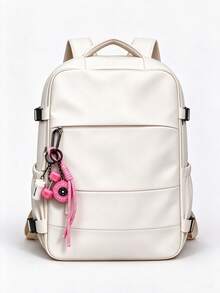 Women's Solid PU Backpack, Large Capacity With Side Pockets & Cute Fitness Charm, Preppy Style School Bag For Students, Travel & Daily Commute - Multicolor - View 7