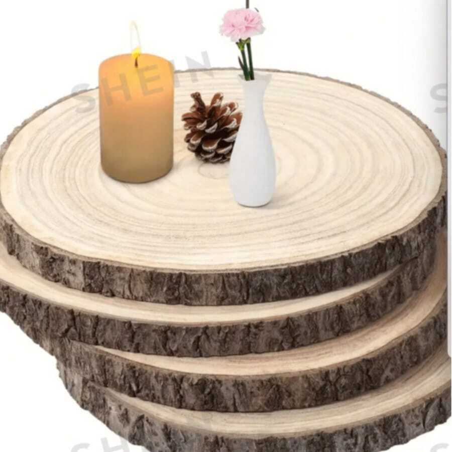 Natural Bark Tree Ring Wood Slices DIY Hand-Painted Raw Wood Rounds Rustic Style Decor - A - View 1