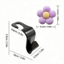Blue + Purple Flower Car Hook 2pcs Set, Cute Flower Design, Storage Function. Durable And Sturdy, Easily Hang Bags And Small Accessories, Fully Utilize Back Seat Space, Universal Fit For All Car Models Interior Storage Hook - Flower Decorative Hooks - View 3