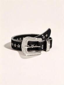 1/2pcs Shiny Rhinestone Western Style Women's Belt, Star Eyelet Vintage PU Leather Belt, Versatile For Jeans, Skirts And Dresses, Party, Concert, Holiday And Night Out - Vintage Belt - View 6