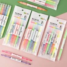 6PCS/ Wholesale Student Stationery Double-Headed Highlighter Set, Creative Colored Marker Pens, Multi-Color Highlighters For Students To Highlight Key Points & Journaling - Multiple Styles - View 2