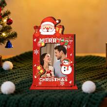 2D Flat Merry Christmas Wooden Photo Frame, Santa Claus & Snowman Cartoon Desktop Display, Holiday Commemorative Picture Frame, Christmas Atmosphere Decor Gift, No Electricity Required - A - View 3