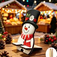 2D Flat Christmas Snowman Wooden Phone Stand Creative Cartoon Desktop Base Christmas Holiday - Multicolor - View 4