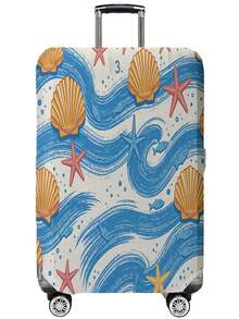 1pc 18-32 Inch Suitcases Dust Cover,Teal Starfish Shell Print Luggage Cover. Stretchable, Scratch-Proof & Dustproof, Stylish Decoration For Luggage - Multicolor - View 14