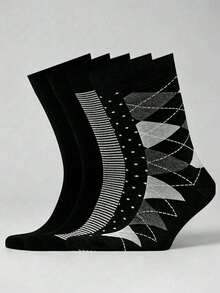 1/4/8 Pairs Men's Diamond Grid Polka Dot Mid-Calf Business Socks, Soft Comfortable Breathable, Moisture-Wicking, Suitable For Daily Wear, Office Matching, All Seasons - Multicolor - View 4