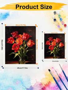 DIY Paint By Numbers Kit, Red Tulips In Glass Vase Still Life Oil Painting, Handmade Floral Home Wall Art Decor - A - View 5