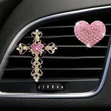 Shiny Cross & Heart Car Air Vent Clip, Sparkling Rhinestone Car Decoration Clip, Elegant Car Interior Decor - A - View 5