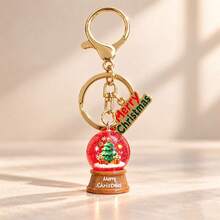 1pc/2pcs Women's Christmas Series Faux Crystal Ball Resin Pendant, Reindeer & Christmas Tree Print, English Letter Accessory Keychain, Christmas Gift Bag Charm - Multicolor - View 3