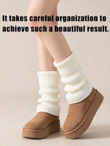 Women Ribbed Knit Leg Warmers, Thick Slouchy Stacked Boot Socks, Soft Winter Calf Socks For Boots, Daily Casual Leg Coverings - Beige - View 7