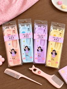 6pcs Cartoon Comb Set, Plastic Hair Combs With Wide Tooth, Fine Tooth And Pointed Tail Comb, Cute Macaron Color Detangling Comb Set Suitable For Women And Girls, Anti-Static Styling Comb Set For Daily Hair Care - Multicolor - View 4