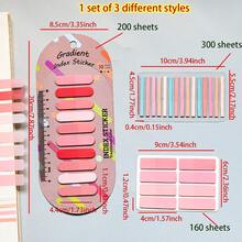 3pcs Assorted Sticky Notes Set, Gradient Macaron Red Series, School Student Textbook Reading Marker Tabs, Index Tabs, Holiday Friend Gift, Office Stationery Classification Labels, PET Material Transparent - one-size - View 10