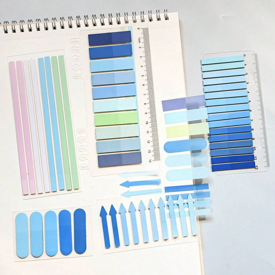 5 Sets/1 Pack Assorted Square-Shaped Index Tabs, Extra Long Ultra-Thin Index Stickers, Student Reading Labels, Office Indicator Tabs, Book Annotation Labels, Transparent Waterproof Sticky Notes, Colorful Adhesive Labels With PP Card Ruler - one-size - View 1