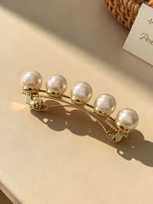 1pc Luxury Pearl Metal Spring Hair Clip For Women, Elegant Minimalist Back Head Bun Clip, Commute & Party Elegant Hair Accessory - Multicolor - View 3