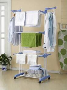 Foldable Extra Large 4-Tier Clothes Drying Rack, Equipped With Universal Wheels, Side Hooks, Large Drying Space, Stable Structure, Space Saving, Suitable For Balcony, Laundry Room, Indoor And Outdoor, Adjustable Movable Clothes Drying Rack. - Random Color - View 4