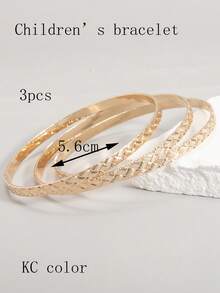3 piezas KC Gold Elegante Diseño Único Popular Versátil Grabado Patrón Exquisito Pulseras Apilables - Multicolor - Ver 9