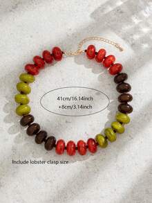 1pc Unique Bohemian Chunky Acrylic Beaded Bracelet For Women Daily Wear - Green+Brown+Red N1691 - View 4