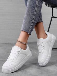 Women's Platform Casual Sneakers With Mirror Glitter Patchwork Design, Street Party Shoes - White - View 2