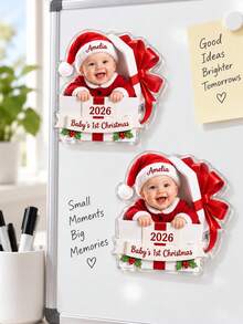 1PC Custom Photo Baby's First Christmas Fridge Magnet, Personalized Name & Year Refrigerator Magnet, Customized Photo Kitchen Home Decoration - Multicolor - View 2