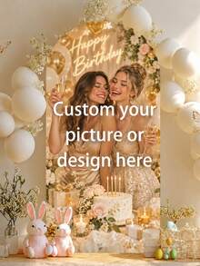 Customized Wedding Arch Fabric Decor Cover, Personalized Photo Name Date Text, Polyester Double-Sided Elastic Backdrop, Wedding Welcome Sign, Spandex, Event Background Curtain - Multicolor - View 6
