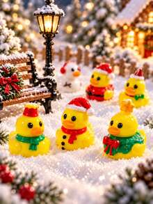 1PC Christmas Duck Figurines, Assorted Festive Duck Decorations With Santa Hats Scarves And Winter Designs For Tabletop, Shelf, Mantel And Christmas Village Decor - Christmas Duck - View 3