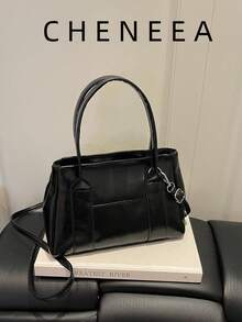 New Vintage Fashion Solid Color Handbag, Zipper Opening, Adjustable Long Shoulder Strap, Small Capacity Lightweight Minimalist, Soft Texture Casual Crossbody Bag - Black - View 2